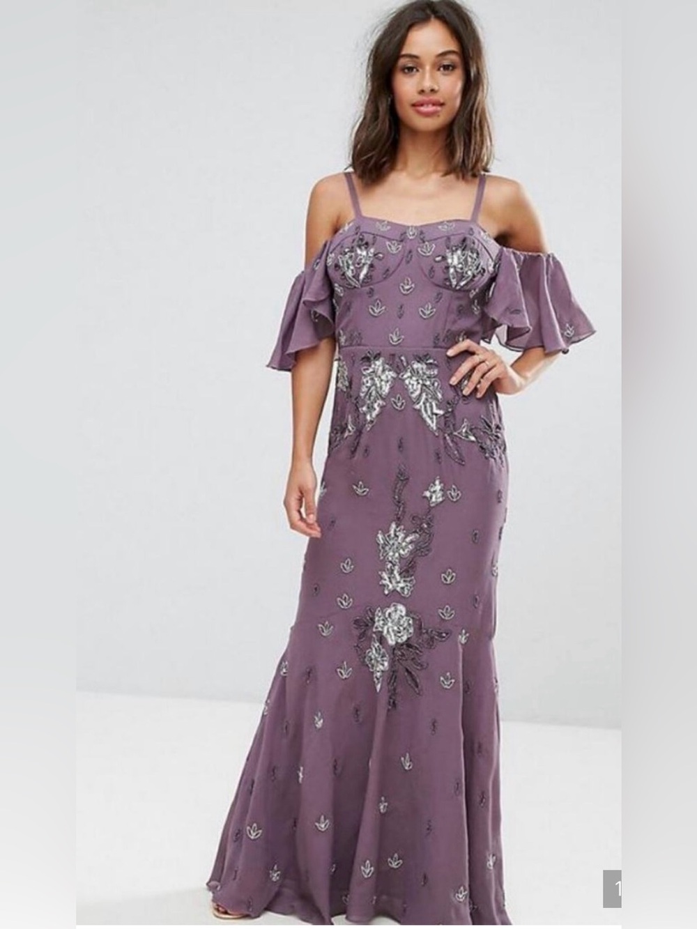 MAYA PETITE PURPLE ALL OVER EMBELLISHED CORSET TOP COLD SHOULDER MAXI DRESS 2